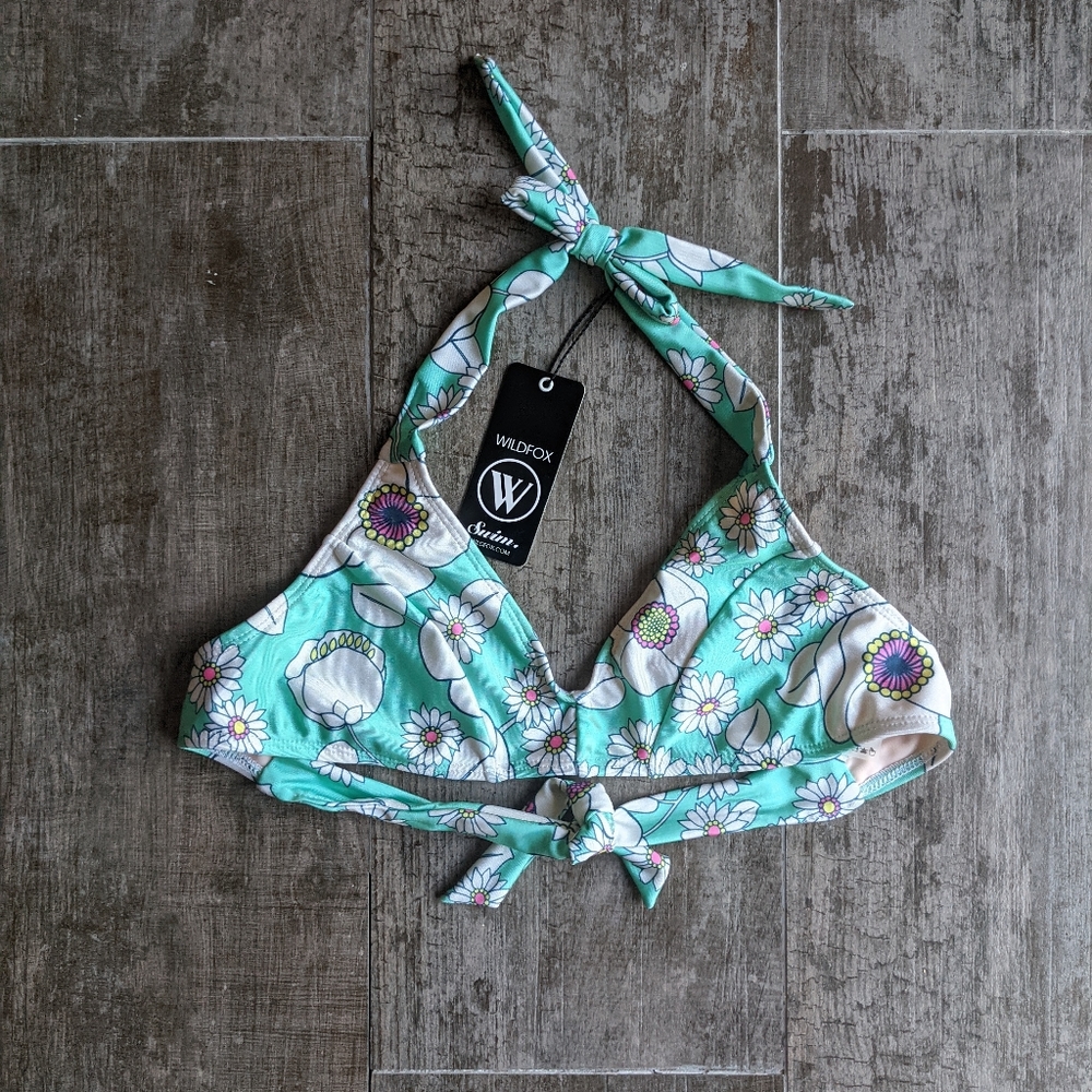 WILDFOX 60s Floral Halter Triangle Bikini Bralette